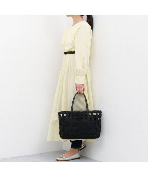 UNBILLION ペルケ perche / テープ透かし格子トートバッグL ブラック