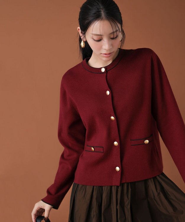 ANY SIS L CICA加工 ニット ジャケット ボルドー