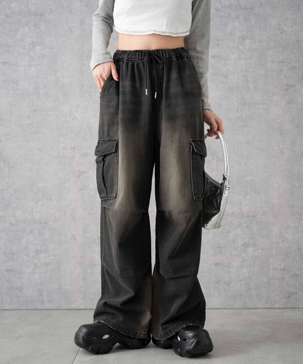 WEGO デニムパラシュートカーゴパンツ ブラック