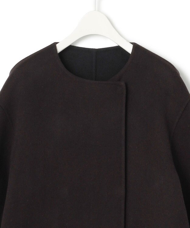 ICB ウールリバー ストール付きノーカラーコート バーントブラウン×ブラック系