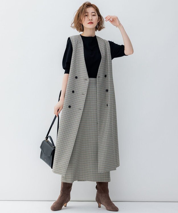 23区 S 【洗える/アンサンブル対応】ヴィスコースストレッチ 半袖 ニット ブラック系