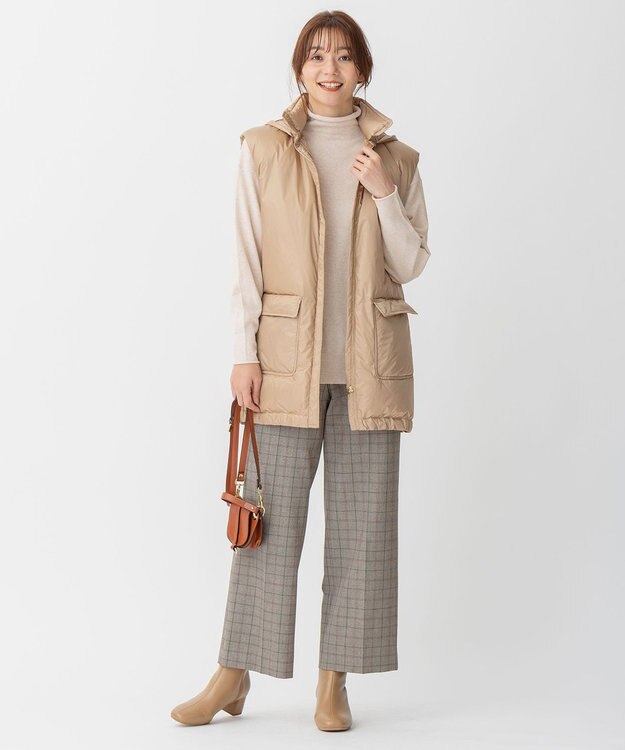 自由区 【裏起毛/撥水加工】TRギャバ グレンチェック ワイドクロップドパンツ ブラウン系4