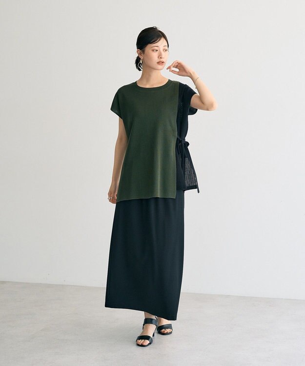 YECCA VECCA メッシュ編みレイヤードニット Green