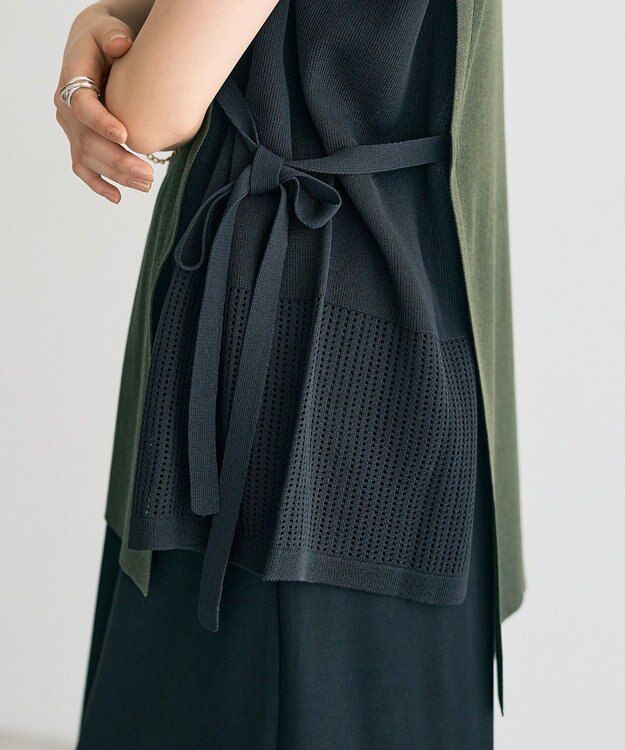 YECCA VECCA メッシュ編みレイヤードニット Green