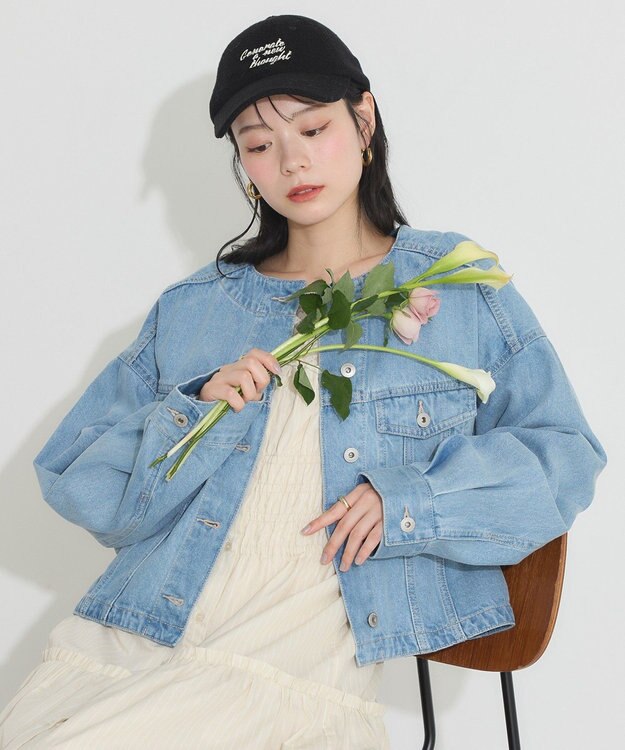 earth music&ecology ノーカラーデニムジャケット Light Indigo