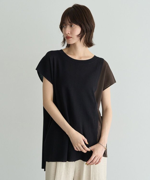 YECCA VECCA メッシュ編みレイヤードニット Green