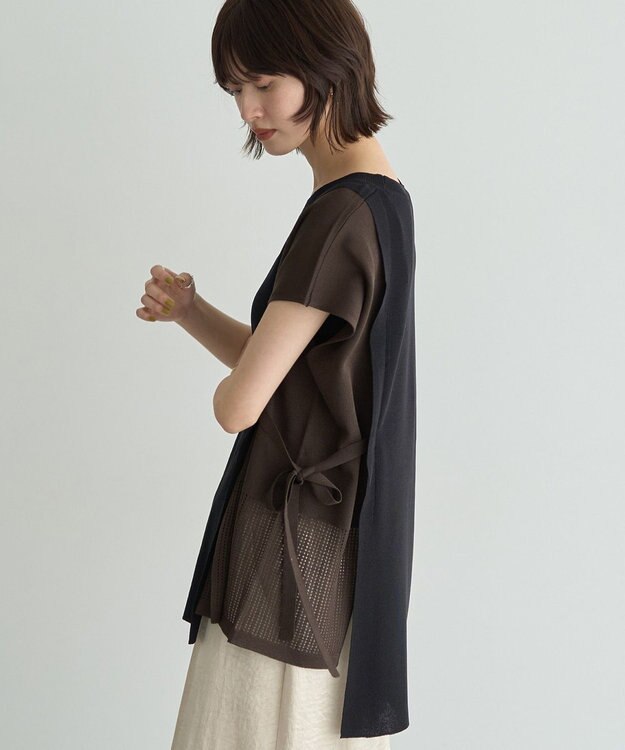 YECCA VECCA メッシュ編みレイヤードニット Green