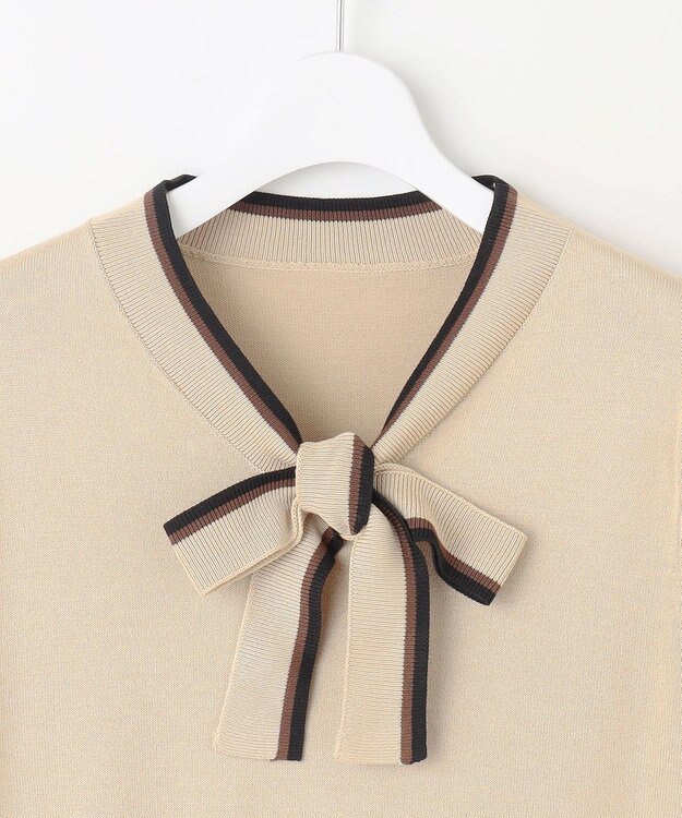 Feroux 【洗える】ニットドッキング ボウタイワンピース ベージュ系