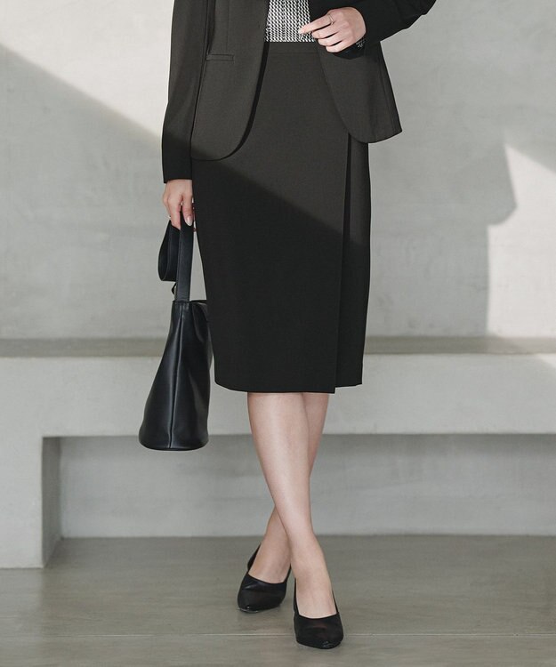 ICB  【新色追加・防シワ・速乾・洗える】Fied ラップ風スカート ブラック系