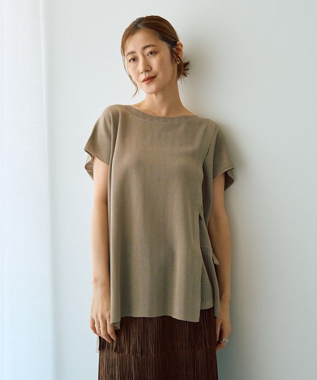 YECCA VECCA メッシュ編みレイヤードニット Green