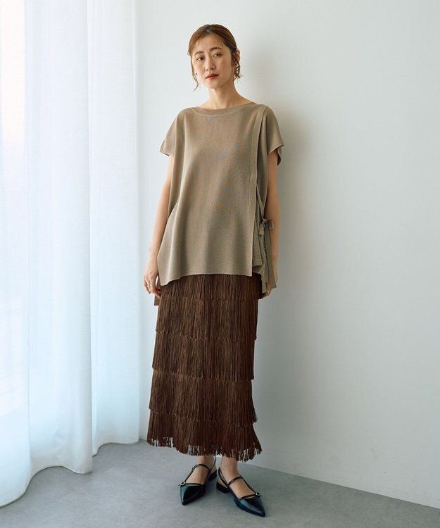 YECCA VECCA メッシュ編みレイヤードニット Green