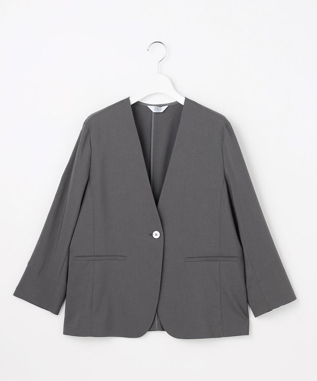 J.PRESS LADIES 【セットアップ対応】ファンマートロストレッチ ノーカラー ジャケット チャコール系