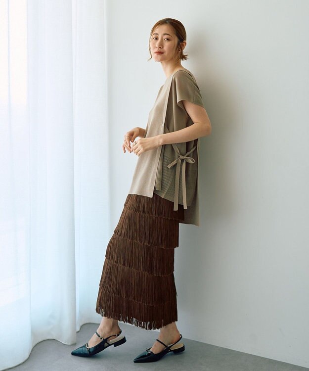 YECCA VECCA メッシュ編みレイヤードニット Green