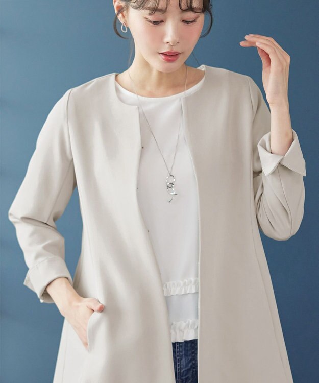 Tiaclasse バックフレアロングジャケット グレージュ