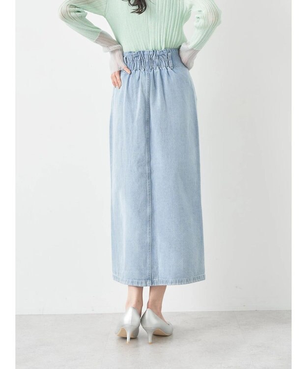 earth music&ecology ボタンナローデニムスカート Light Indigo
