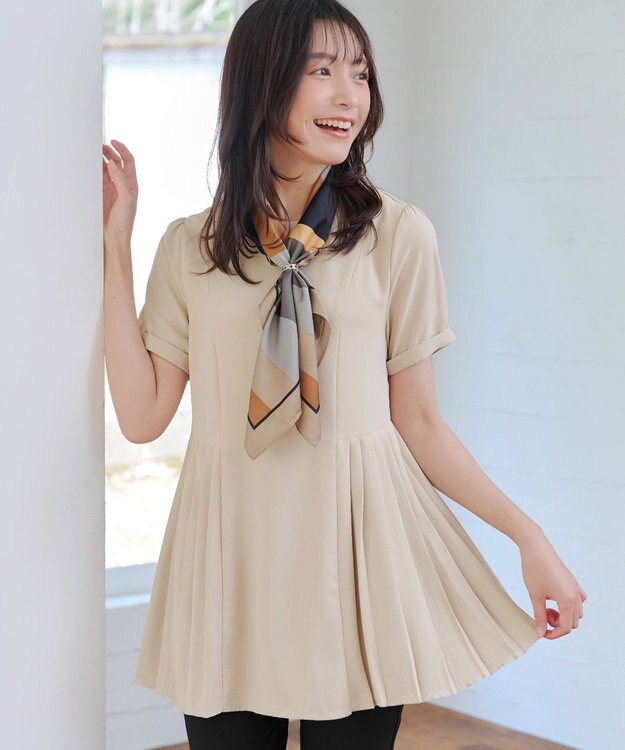 Tiaclasse 【新色追加・洗える】サイドプリーツチュニックブラウス ピンク