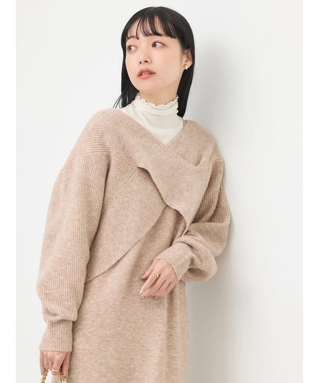 earth music&ecology Ｓｅｔ２点クロスニット＋ノースリーブニットワンピース Beige