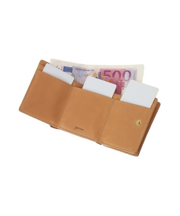 genten 【新型】フレスコ 三つ折り財布 ピーチベージュ