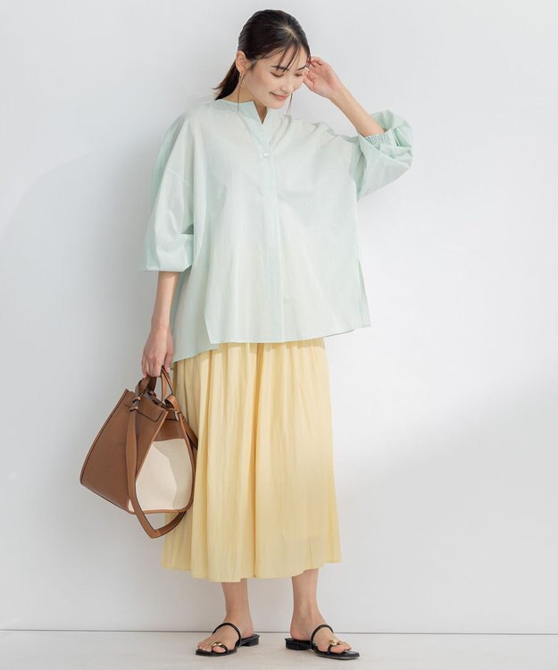 組曲 【洗える】ナチュラルローンスキッパー ブラウス スモーキーグリーン系