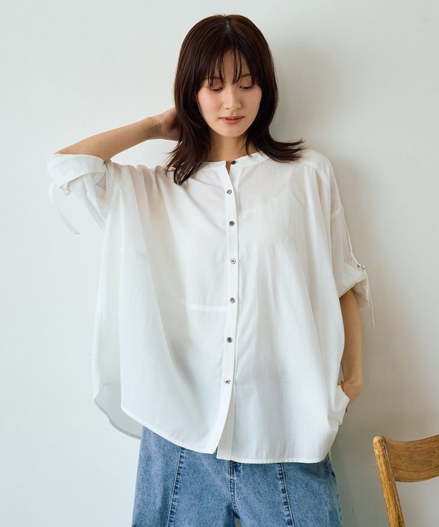 YECCA VECCA 2wayドロストスリーブバンドカラーシャツ White
