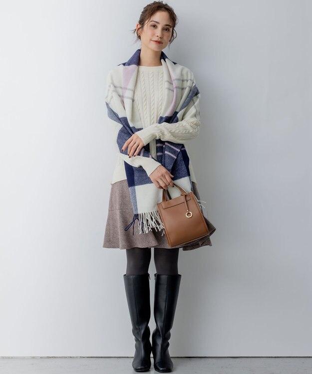 組曲 ウールマルチチェックストール ネイビー系3