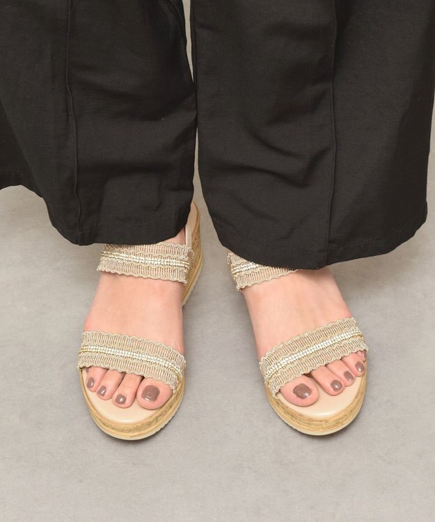 INTER-CHAUSSURES 【ITALIAN SHOEMAKERS】ラインストーンリボン厚底サンダル ベージュ