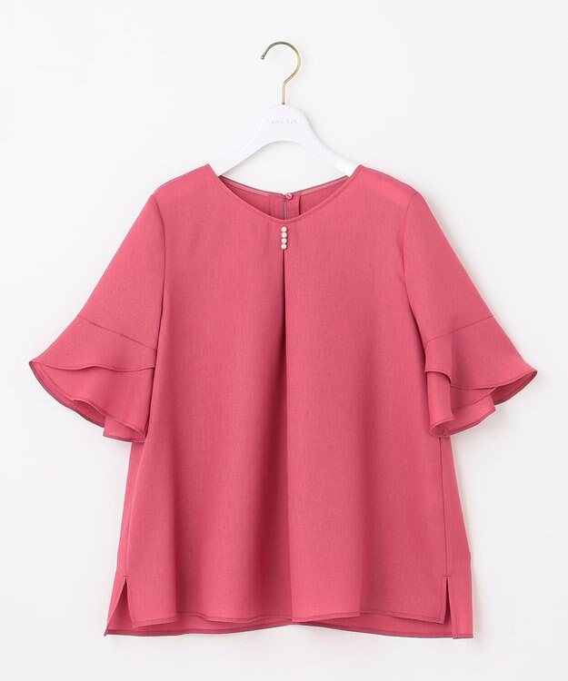 ANY SIS S 【接触冷感・UVカット・速乾】スムージーポリエステル フレアスリーブ ブラウス レッド