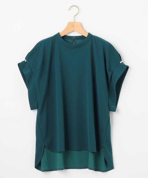 組曲 L 【WEB限定】ライトジョーゼット袖タック ブラウス ダークグリーン系