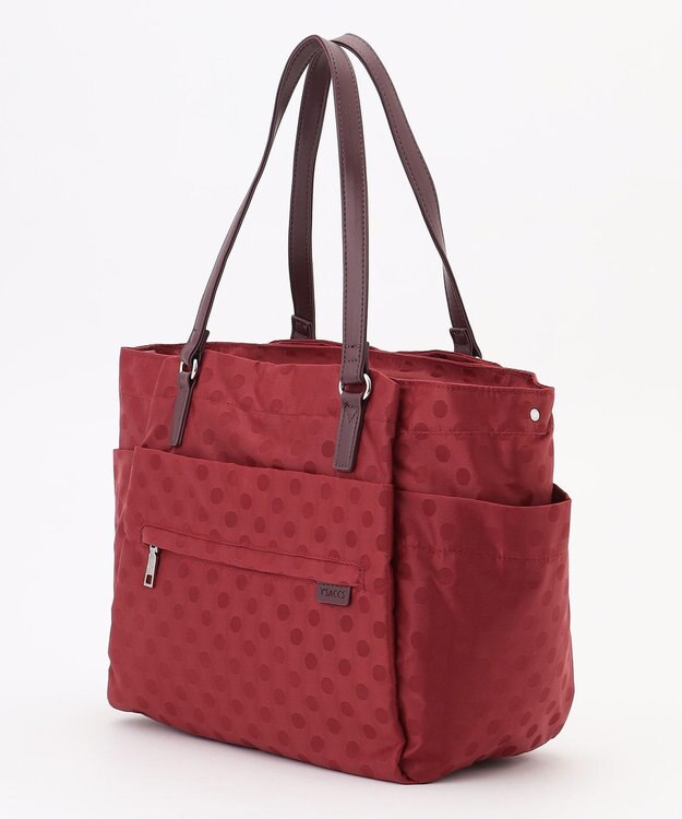 Y'SACCS ドットジャガードポーチ付きトートバッグ ワイン
