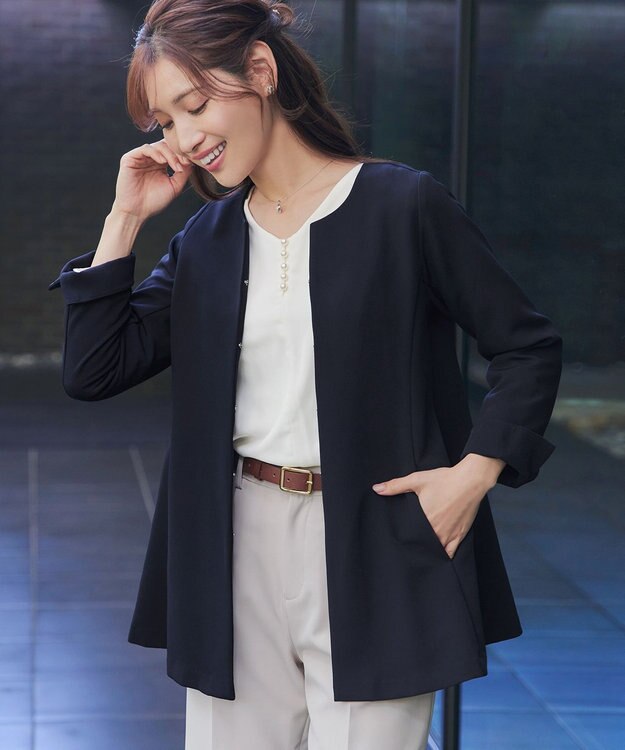 Tiaclasse バックフレアロングジャケット ネイビー