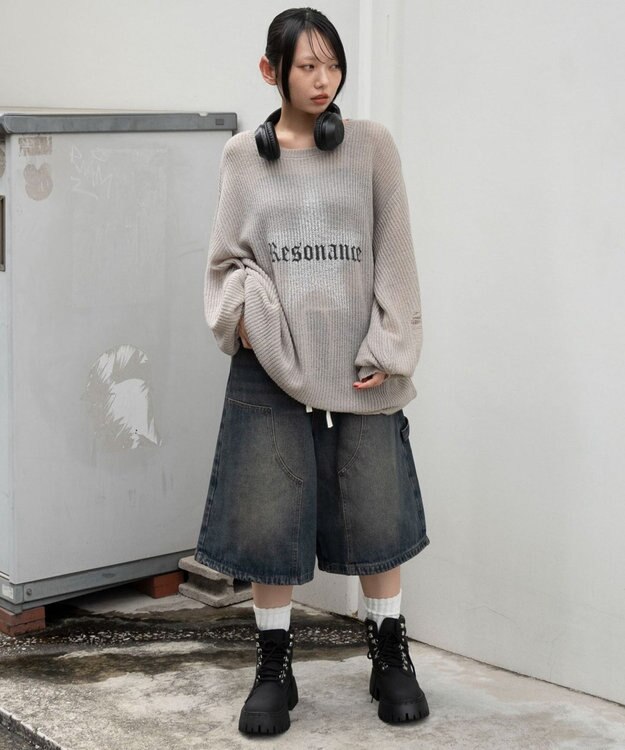 WEGO モヘアタッチスターBIGニット グレー