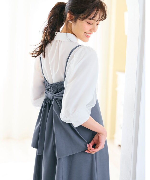 Feroux 【新色追加・洗える】バックリボン キャミワンピース ブルー系