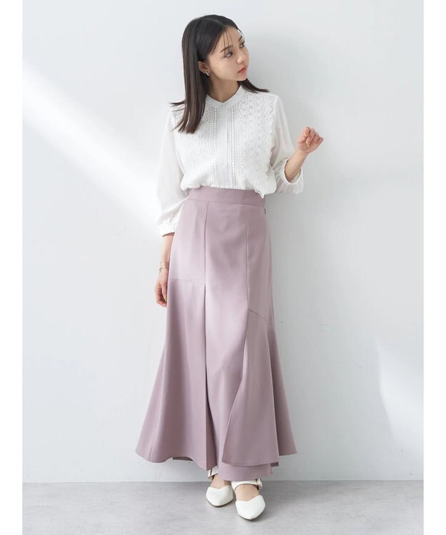 earth music&ecology フロントレースシフォンブラウス Off White