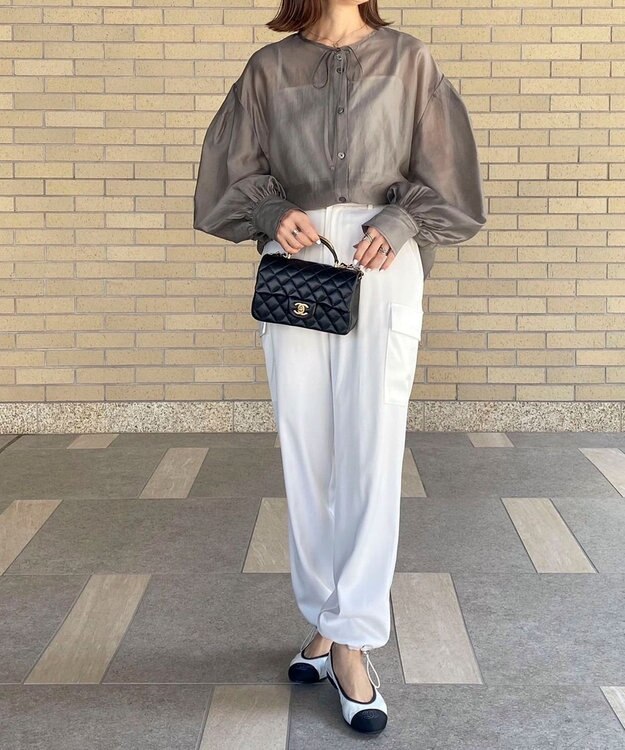 Green Parks AnriettMusee シアーボリュームスリーブブラウス Gray