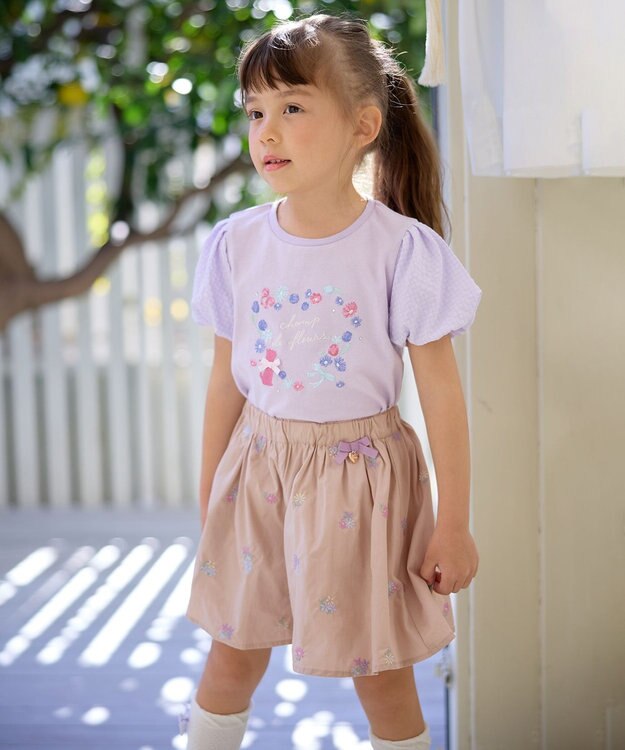 ANY KIDS フラワー 刺繍 キュロット ベージュ