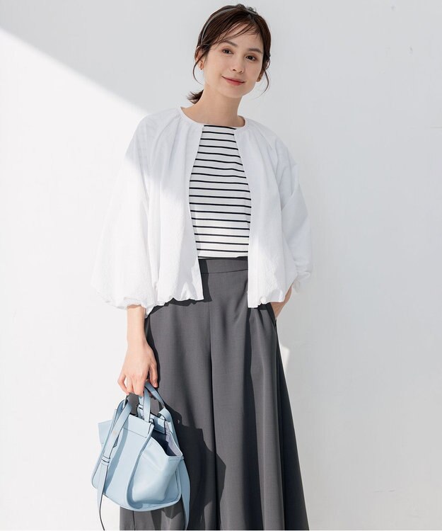 組曲 【洗える】サッカーストレッチ ブルゾン アイボリー系