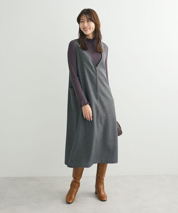 Green Parks ・ｓｗｉｎｇ　ｂｙ　フリルハイネックリブニット Charcoal Gray