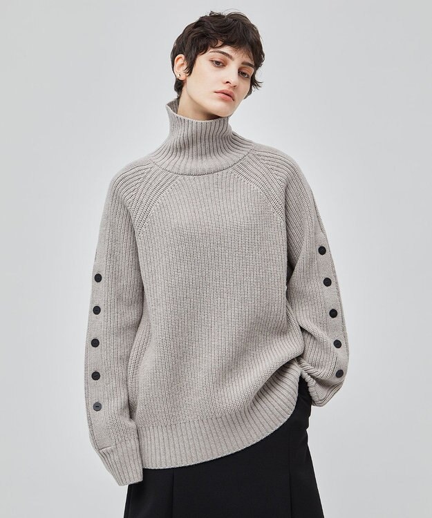 BEIGE， 【洗える】LEADER / ボタンディティールハイネックトップス Taupe