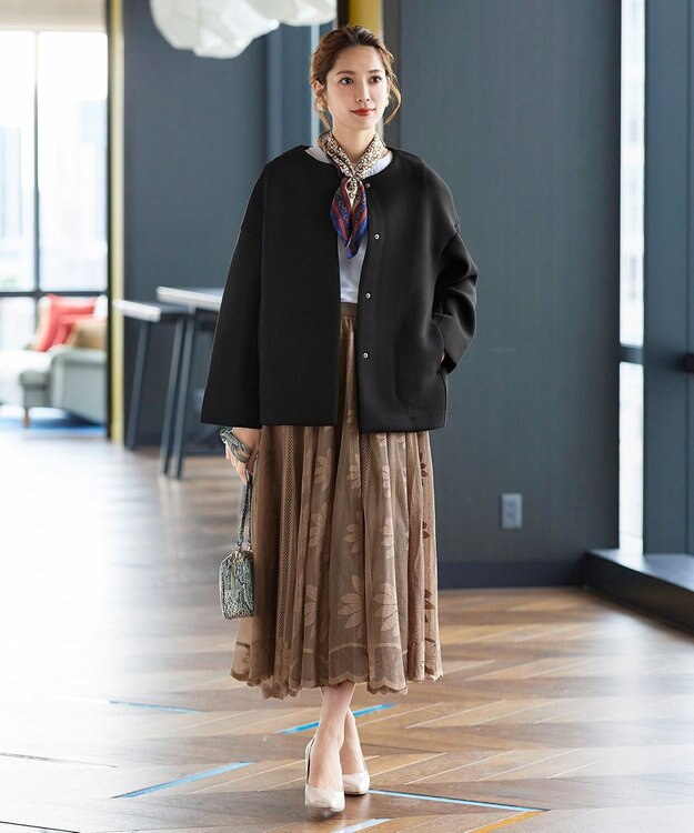 Tiaclasse ダイバー素材ノーカラージャケット ブラック