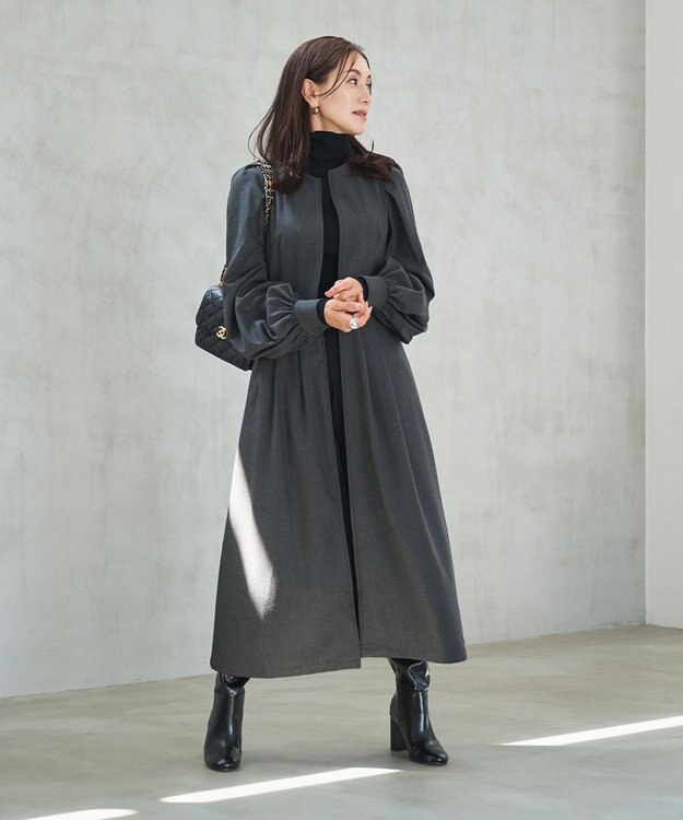 #Newans 【セレモニーにも】〈亀恭子さんコラボ〉ボリュームスリーブロングワンピース グレー