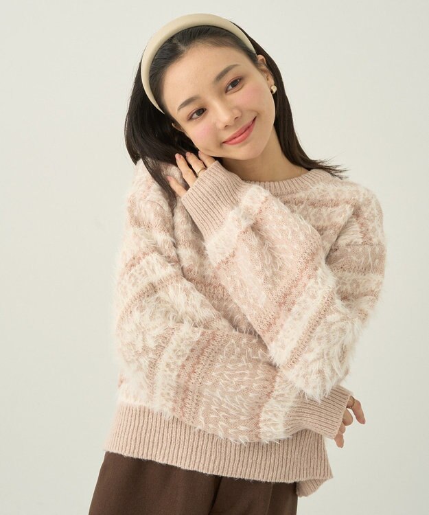 earth music&ecology フェザーヤーンノルディックプルオーバー Beige