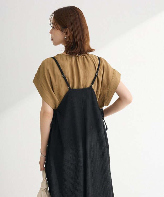 Green Parks 表面感脇リボンキャミワンピース Black