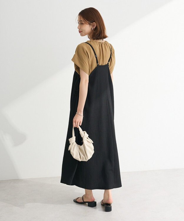 Green Parks 表面感脇リボンキャミワンピース Black