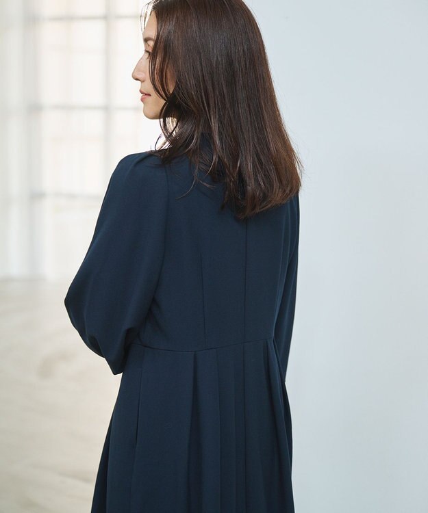 #Newans 【セレモニーにも】〈亀恭子さんコラボ〉ボリュームスリーブロングワンピース ネイビー