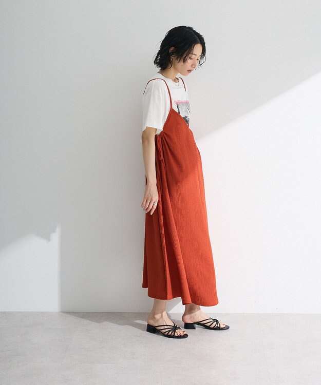 Green Parks 表面感脇リボンキャミワンピース Red