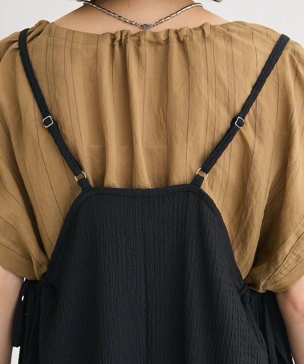 Green Parks 表面感脇リボンキャミワンピース Black