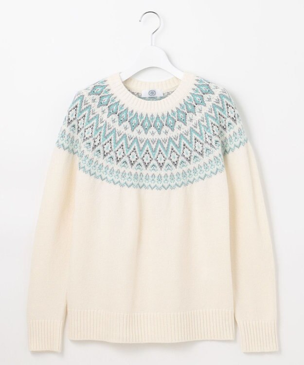 J.PRESS LADIES 【WEB限定カラーあり・洗える】FAIR ISLE ラウンドネック ニット オフ系