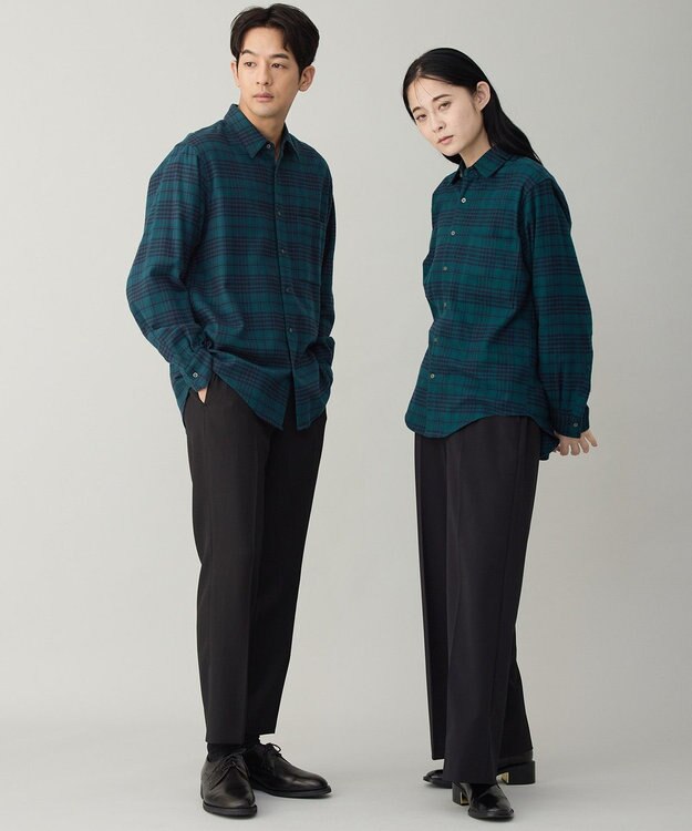 UNFILO MENS 【男女兼用】クリーンチェック ネルシャツ グリーンチェック