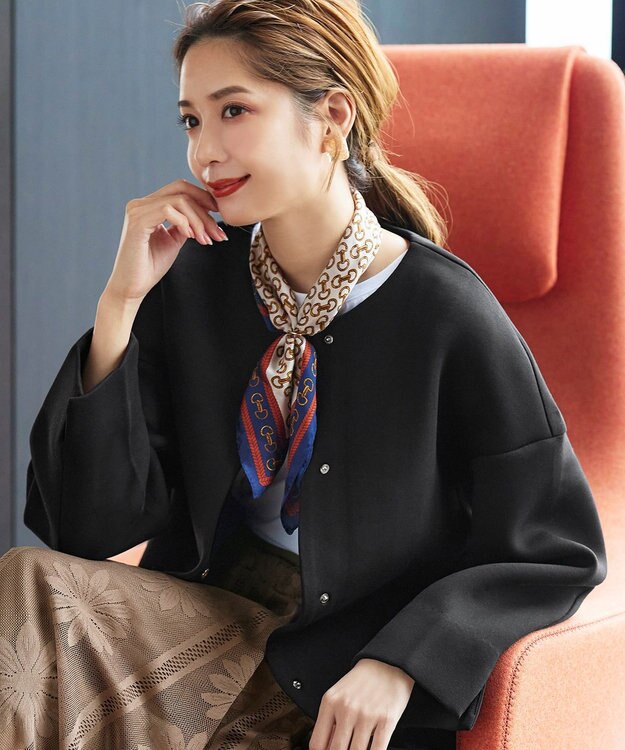 Tiaclasse ダイバー素材ノーカラージャケット ブラック