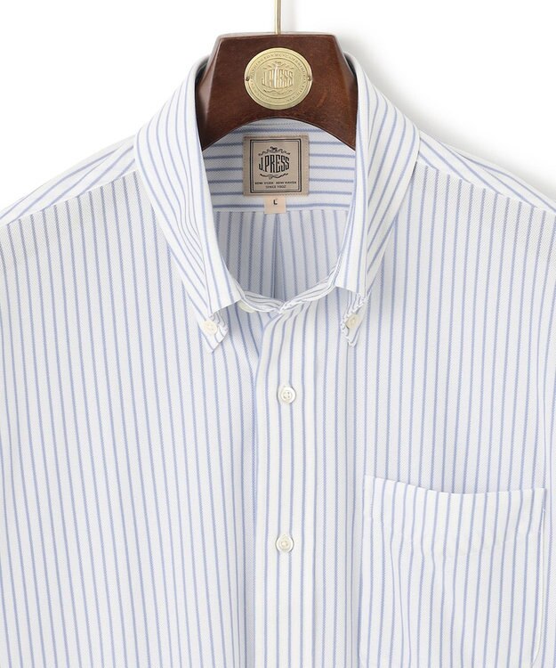 J.PRESS MEN 【J.PRESS PLUS】カノコインレイストライプパッチポケット シャツ/B.D. サックスブルー系1